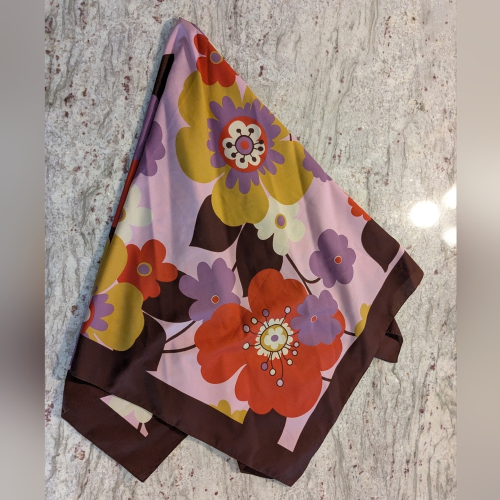 Firenze Florence Vintage Scarf Colorful Florals Mustard Pink Made in Italy 34.5"
